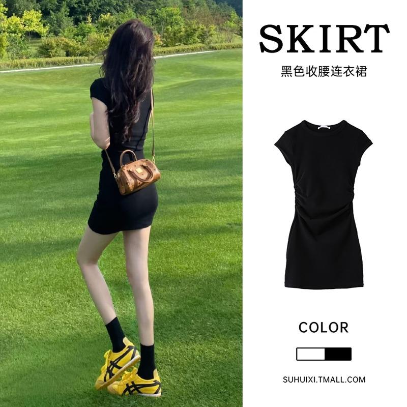 Black hip skirt women s summer new tight sexy pure stepmother skirt slim waist short dress S