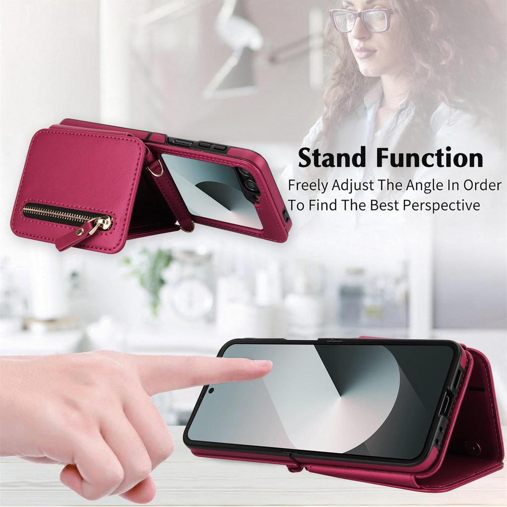 Elegant Foldable Crossbody Case for Samsung Z Flip 7 with Zipper Coin Purse and Card Holder
