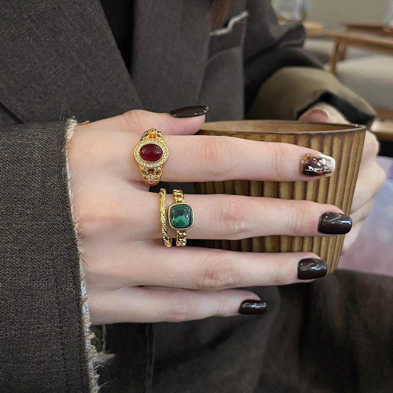 Xiaohongshu-Inspired Emerald and Pigeon Blood Red Jade Ring with Diamonds