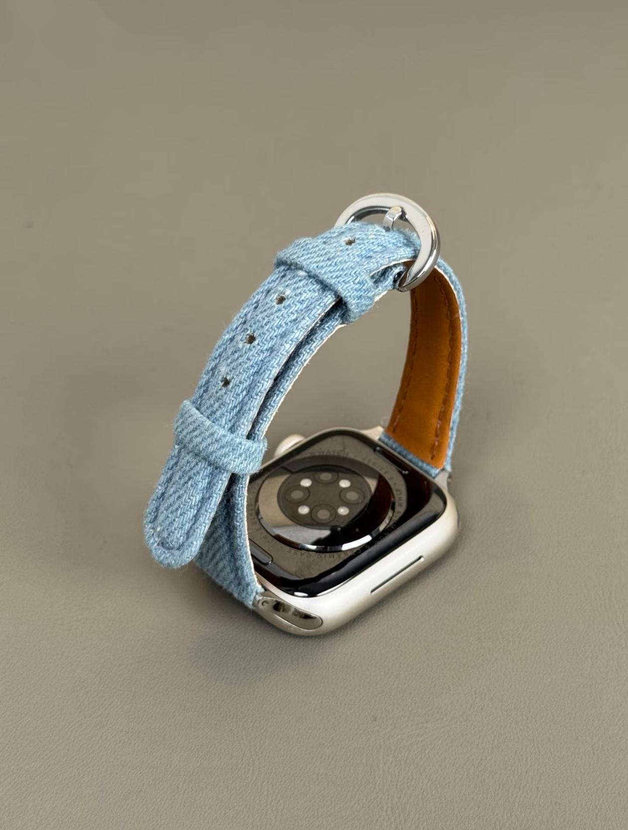 

Superior Blue Cloth Leather loop For Apple Watch band women Series 11/10/9/8/7/6/5/4/3 38mm 40mm 41mm 42mm 44mm 45mm 46mm Strap S10 S11 46MM синій