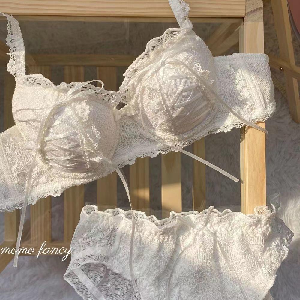 Japanese Underwear Women's Small Breasts Gather Without Steel Rims, Sexy Lace Bras, Anti-sagging Adjustment Girl Bra Set