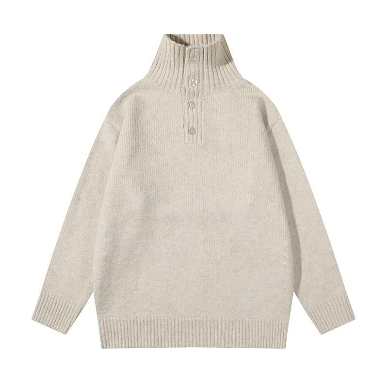 Men's Korean-Style Half-High Collar Textured Knit Sweater - Loose Fit for Autumn/Winter
