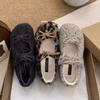 Gentle Wind White Bow Fluffy Shoes Winter Wear Mary Jane One Pedal Lazy Velvet Warm Soft-soled Cotton Shoes