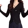 Plus Size V-Neck Slit Base Layer Top: Slimming, Flattering, and Fashionable Women's Autumn/Winter Inner Wear