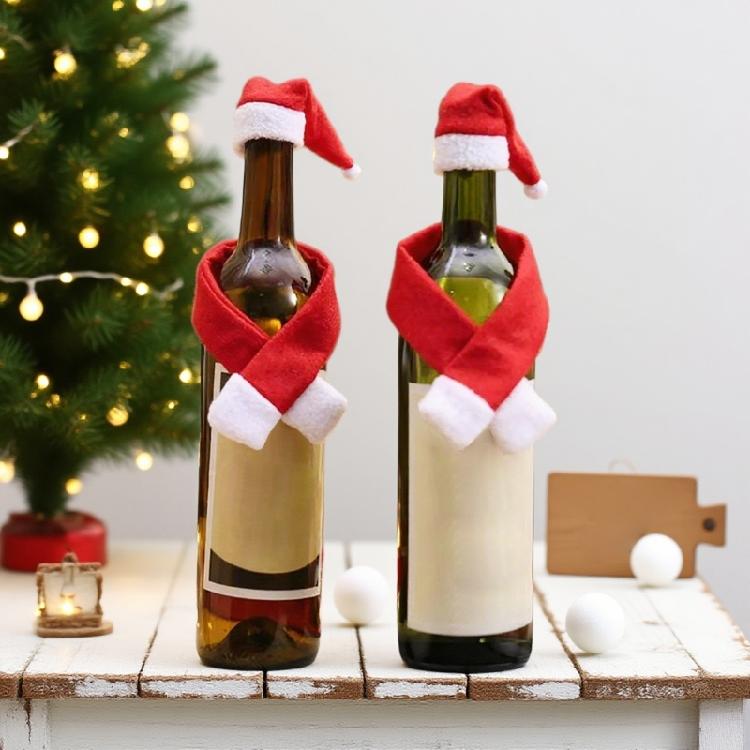 Festival Flaschenhüllen Kollektion 12 Stück Weihnachts-Schal Hut Dekorationen Vliesstoff Sicher für Kinder Tischplatte Feiertags-Styling