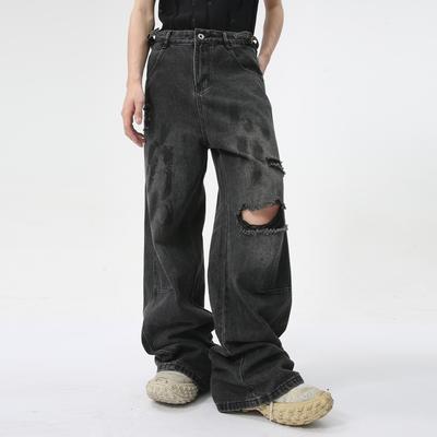 Herren Sommer Neuprodukt, Europäischer und Amerikanischer Street Distressed Loch Dirty Print Straight Leg Jeans Trend
