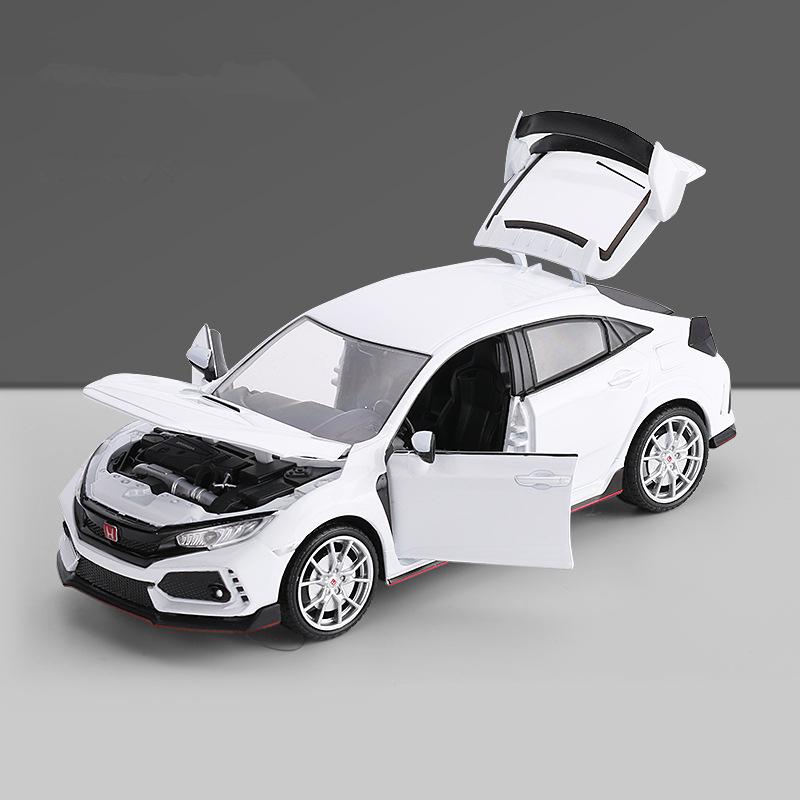 1/24 HONDA CIVIC TYPE R Alloy Sports Car Model Diecast & Toy Vehicle Metal Racing Car Model Sound and Light Collection Kids Gift