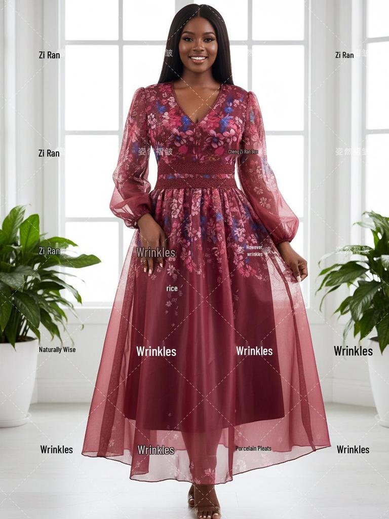 Damen Frühlingskleid mit Aufdruck in Übergröße: Schlankmachendes, Bauchbedeckendes, Elegantes Partykleid für Mütter