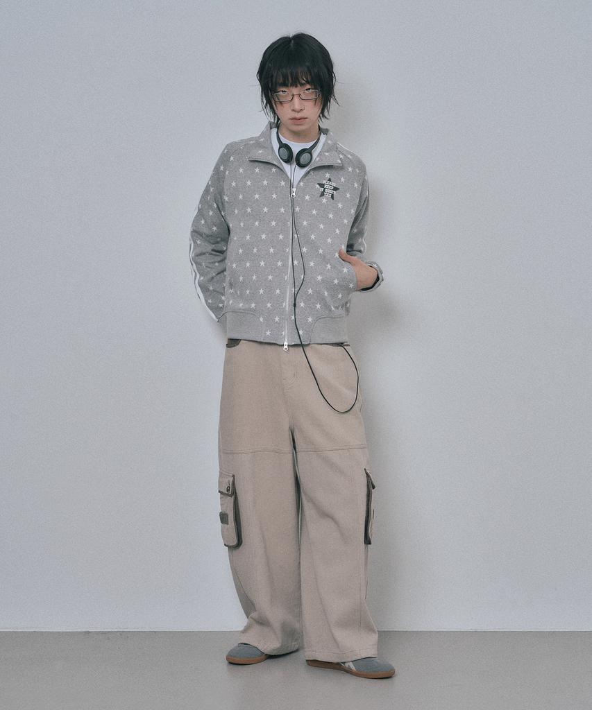 MOO Contrast Cargo Cotton Pants - Light Beige