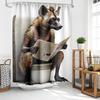 Humorous Doberman Toilet Shower Curtain, Doberman Pcher Reading Newspaper On Toilet, Waterproof Fabric Bath Curtain