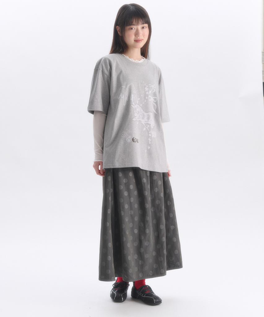 M Blur Dot Skirt Flare Maxi Long Skirt Ask401 (Dark Gray)