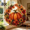 Durable Hanging Ornament Fall Pumpkin Sunflower Wreath Decor, Acrylic Hand Painted Fine Workmanship Decor Window Ornament, Thanksgiving