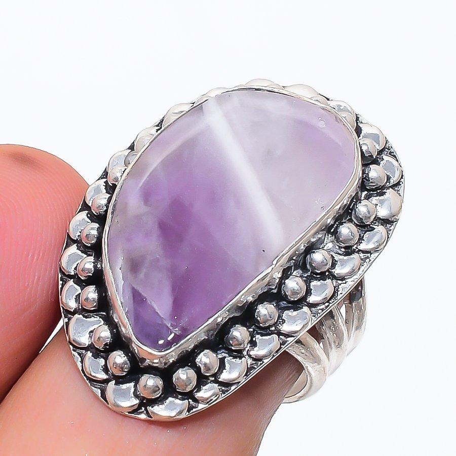 Chevron Amethyst Gemstone 925 Sterling Silver Jewelry Ring Size 7.5