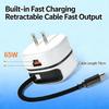 65W PD Fast Charger with Retractable Cable & Foldable Plug for Super Fast Mobile Charging