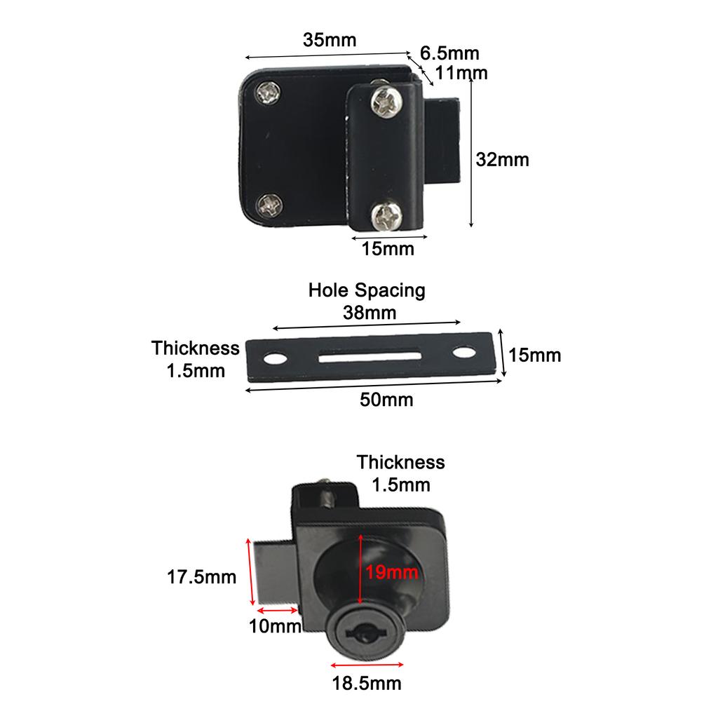 Showcase Cabinet Lock Replacement Sliding Door Spare Parts 2x Key Accessories Black Cabinet Display Glass Door