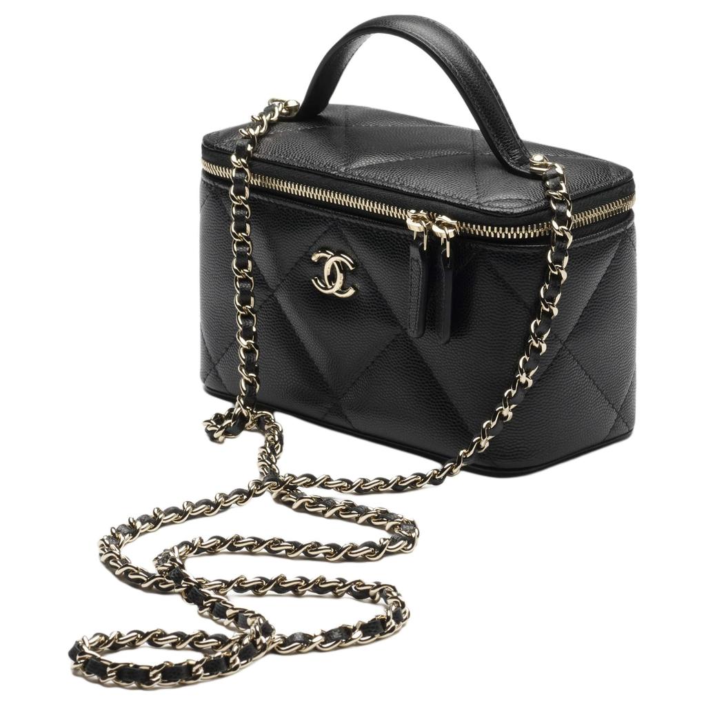 Chanel Calfskin Makeup Bag Handbag Women's Black AP4933-B22105-94305