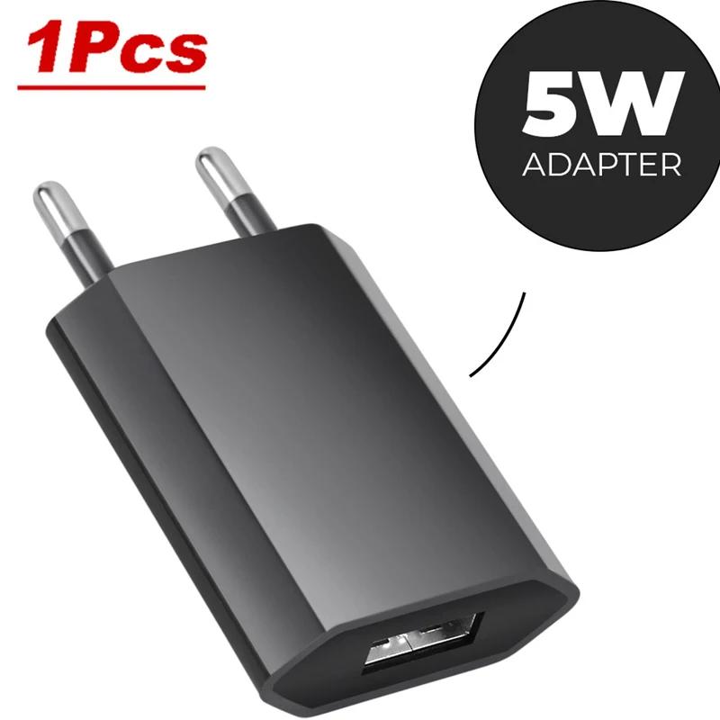 1-5Pcs Black Universal 5W EU Plug Travel USB Wall Charger 5V/1A Rapid Charging For iPhone 7 8 Plus Redmi Phone AC Adapter