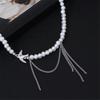 Elegant Swallow Pendant Necklace With Imitation Pearl Accent And Tassel Detail For Women Fashion Neck Jewelry