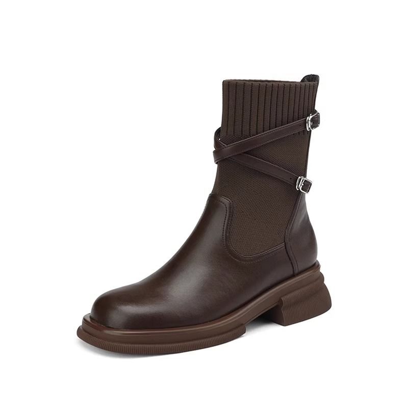 Thick-soled Martin boots women's 2025 new autumn brown boots women's socks boots thin boots British style small short boots