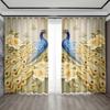 2pc Blue Peacock and Golden Tree Pattern Curtain Set Rod Pocket Mount Digital Printed Polyester Curtains for Living Room Kitchen