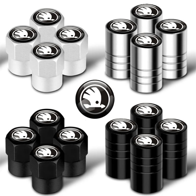 XOWS7 4pcs Aluminum Alloy Car Tire Valve Caps for Skoda Octavia Kodiaq Kamiq Fabia RS Rapid Yeti Karoq Vision Auto Parts Tools