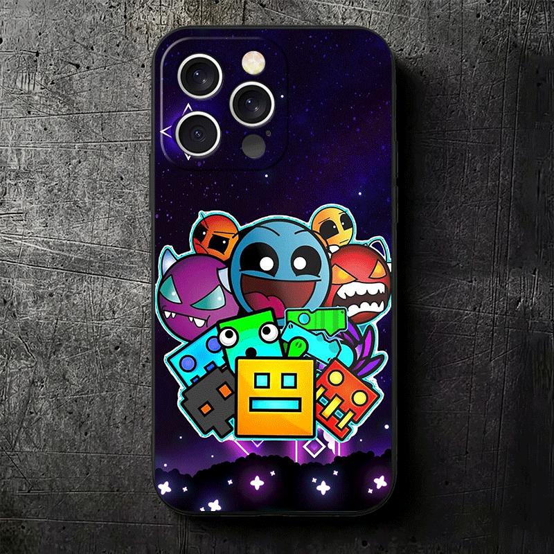 Geometry Dash Game Soft Phone Case for iPhone 16 16E 17 Air 15 Pro Max 14 Plus 13 Mini 11 12 7 Black Cover Back Shell
