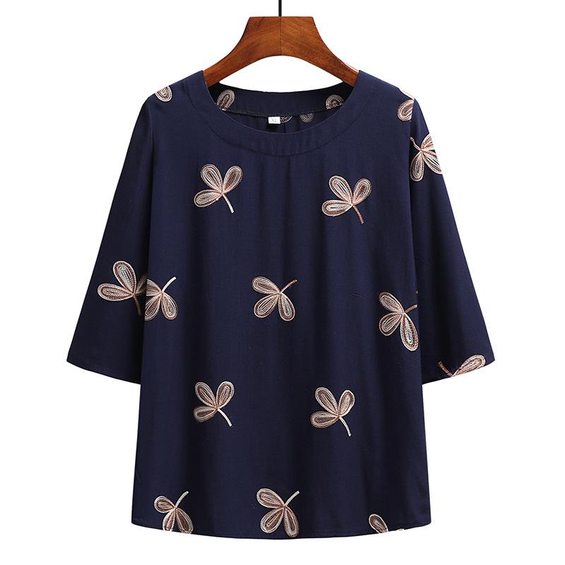 Summer Suit Printed Ladies Short-sleeved Cotton and Linen Loose Summer Clothes Two-piece Suit Plus Size