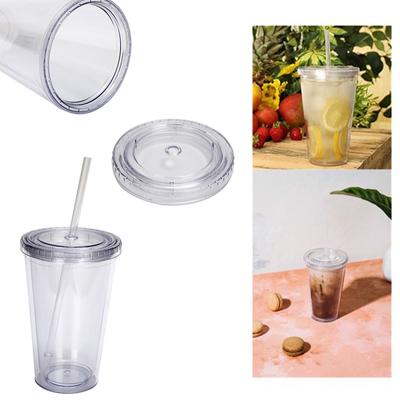 16oz dvouvrstvý průhledný plastový pohárek na vodu Přenosný dvouvrstvý pohár na slámu