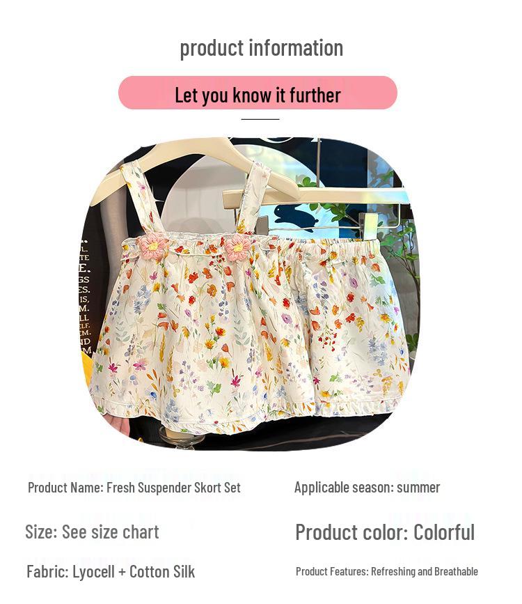 2026 New Korean Style Floral Princess Spaghetti Strap Two-Piece Summer Set for Girls