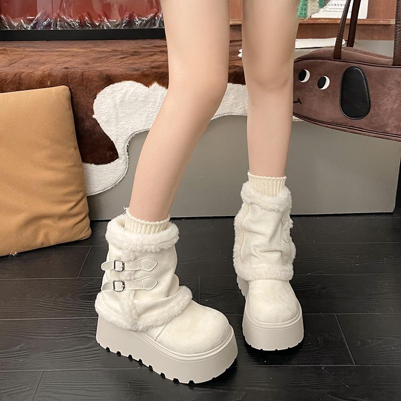 Trendy retro thick-soled plush thickened snow boots women's new winter plush warm fluffy cotton shoes