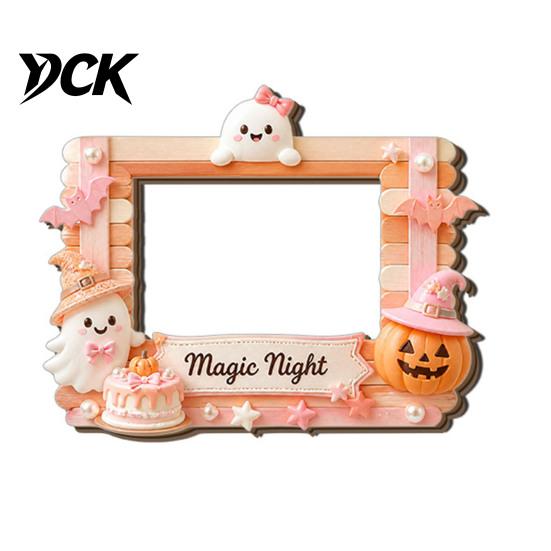Decorative Magnetic Frame Halloween Photo Refrigerator Magnet, Ghost Pumpkin Picture Display Holder, Wooden for Holiday Party Kitchen Themed
