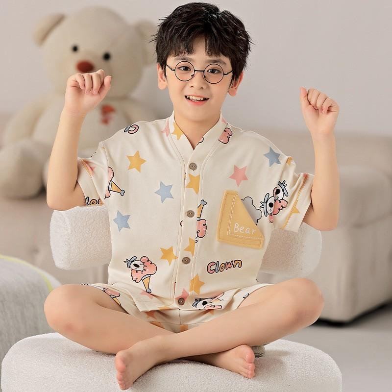 Boys Cotton Short Sleeve Pajama Set Cartoon Print Sleepwear Kids Ages 8 Lightweight Home Outfit