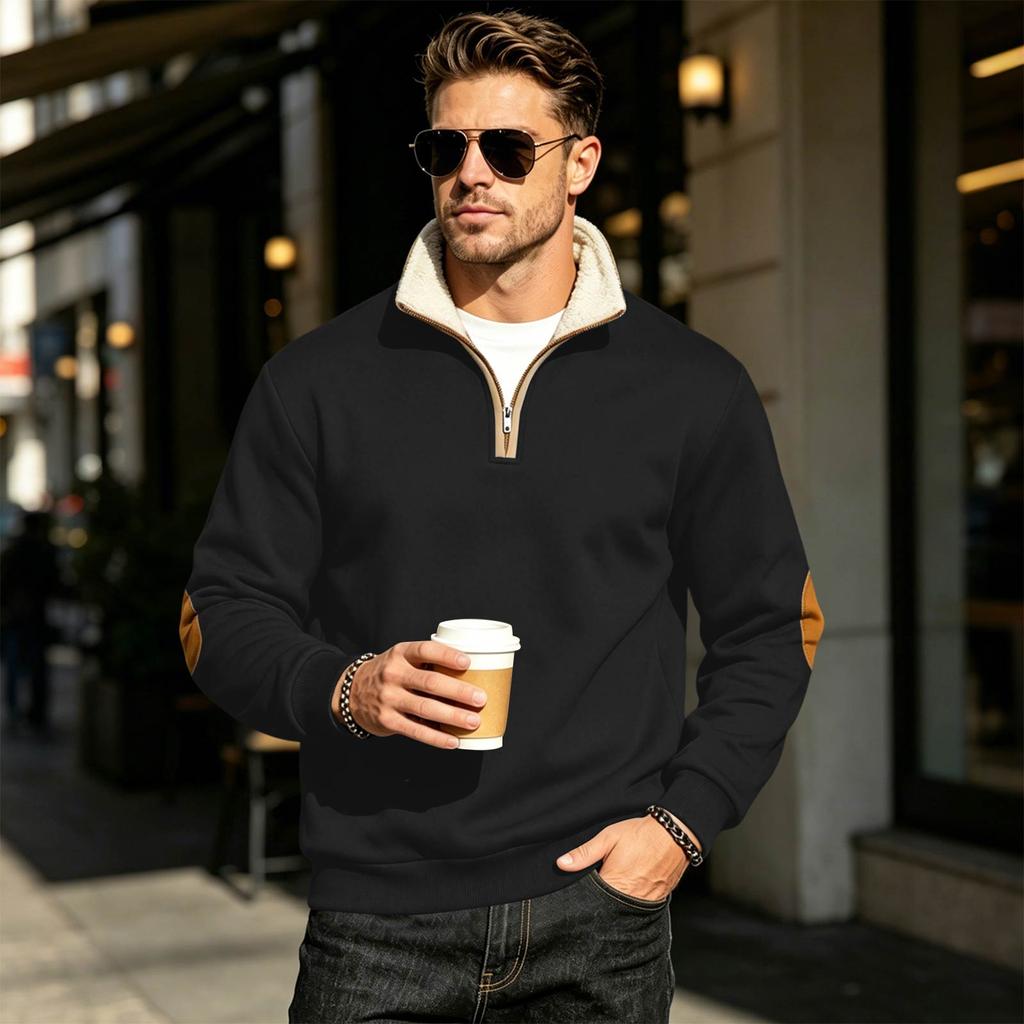 Men's Retro Half Zip Sweatshirt with Stand Collar Long Sleeve for Fall Winter