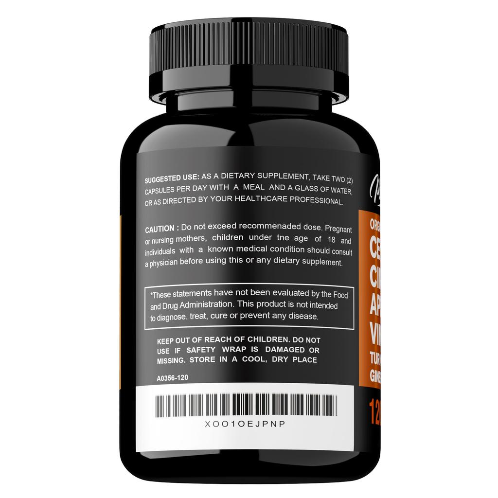 Super-potent Curcumin Capsules, Organic Turmeric, Ginger Extract, 120 Capsules Per Pack, Gluten-free.