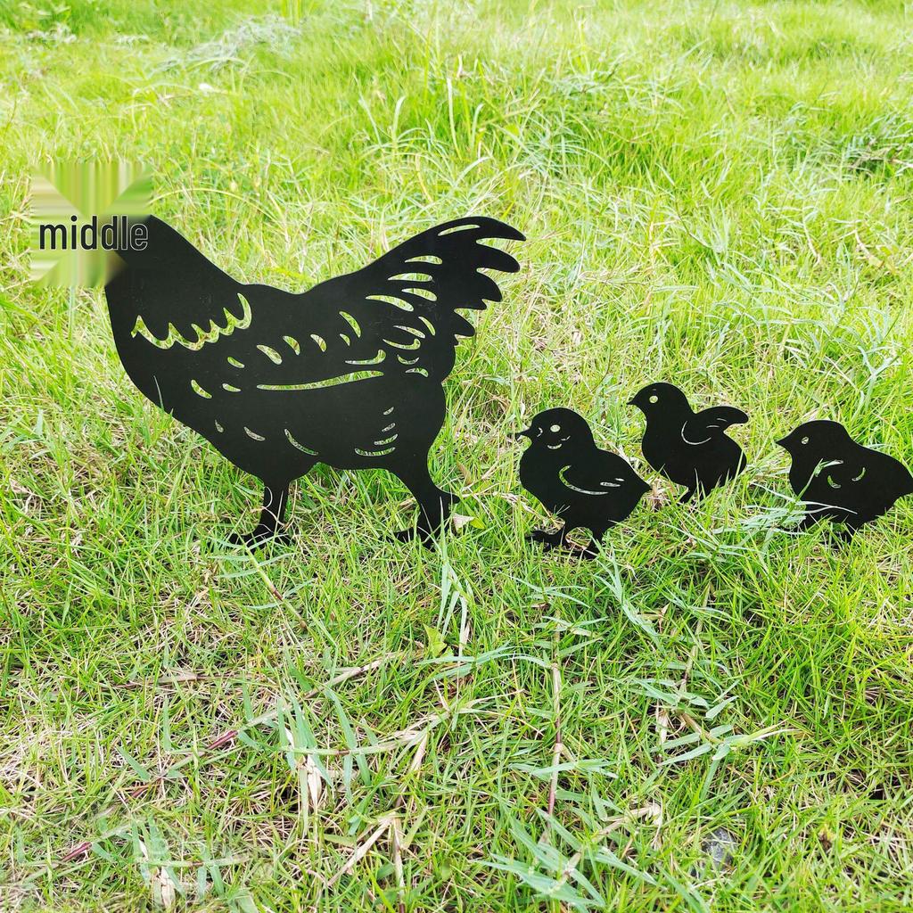 Creative Metal Hen and Chick Garden Decoration – Courtyard Chicken Family Lawn Ornament