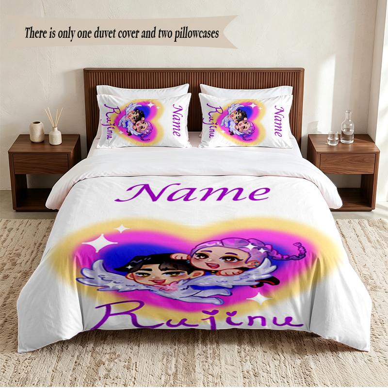 Rumi & Jinu Personalized Custom Name 3‑Piece Bedding Set Soft Duvet Cover Set For Bedroom Home Decor