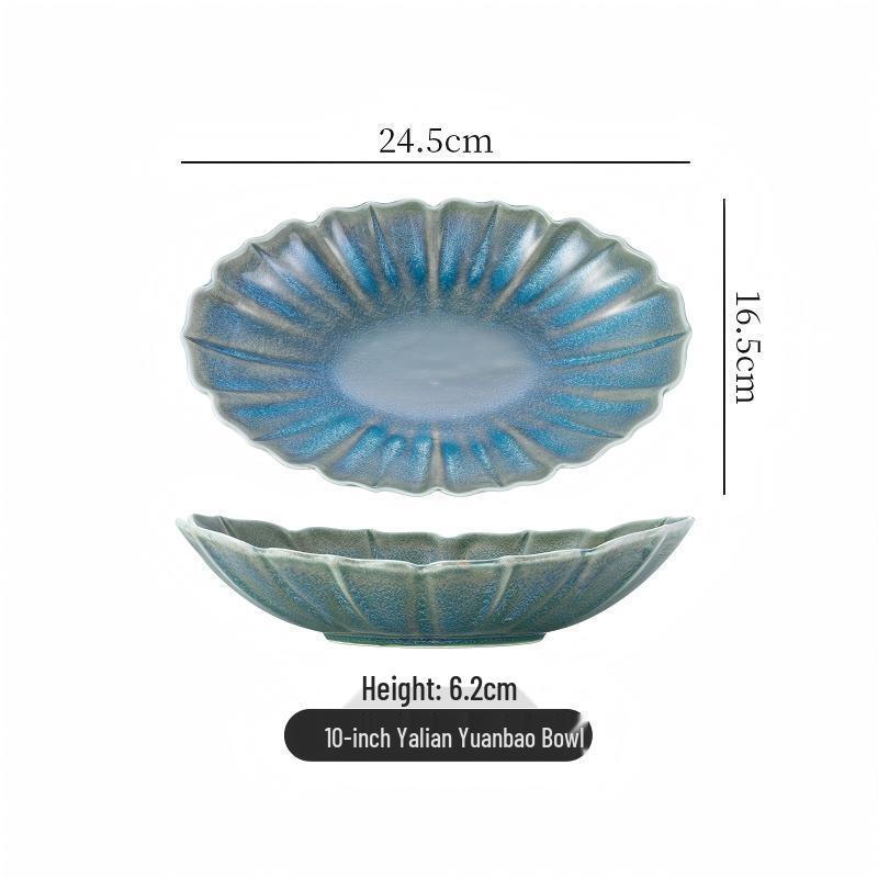 Di Ruien Flower-shaped Kiln-Change Blue Ceramic Serving Bowl