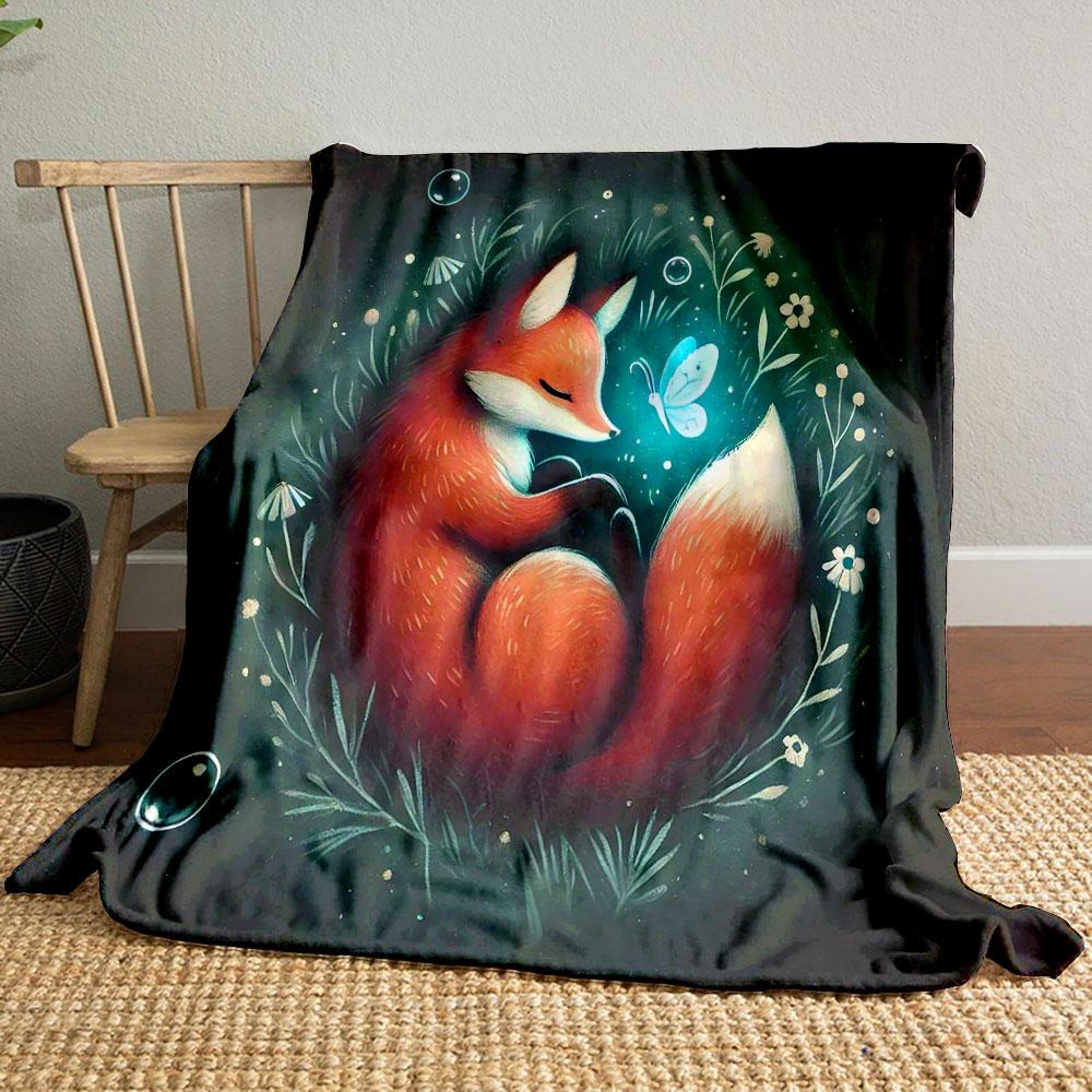 Whimsical Fox and Butterfly Print Blanket Soft and Cozy Perfect for the Living Room Bed Sofa or a Nap,gift