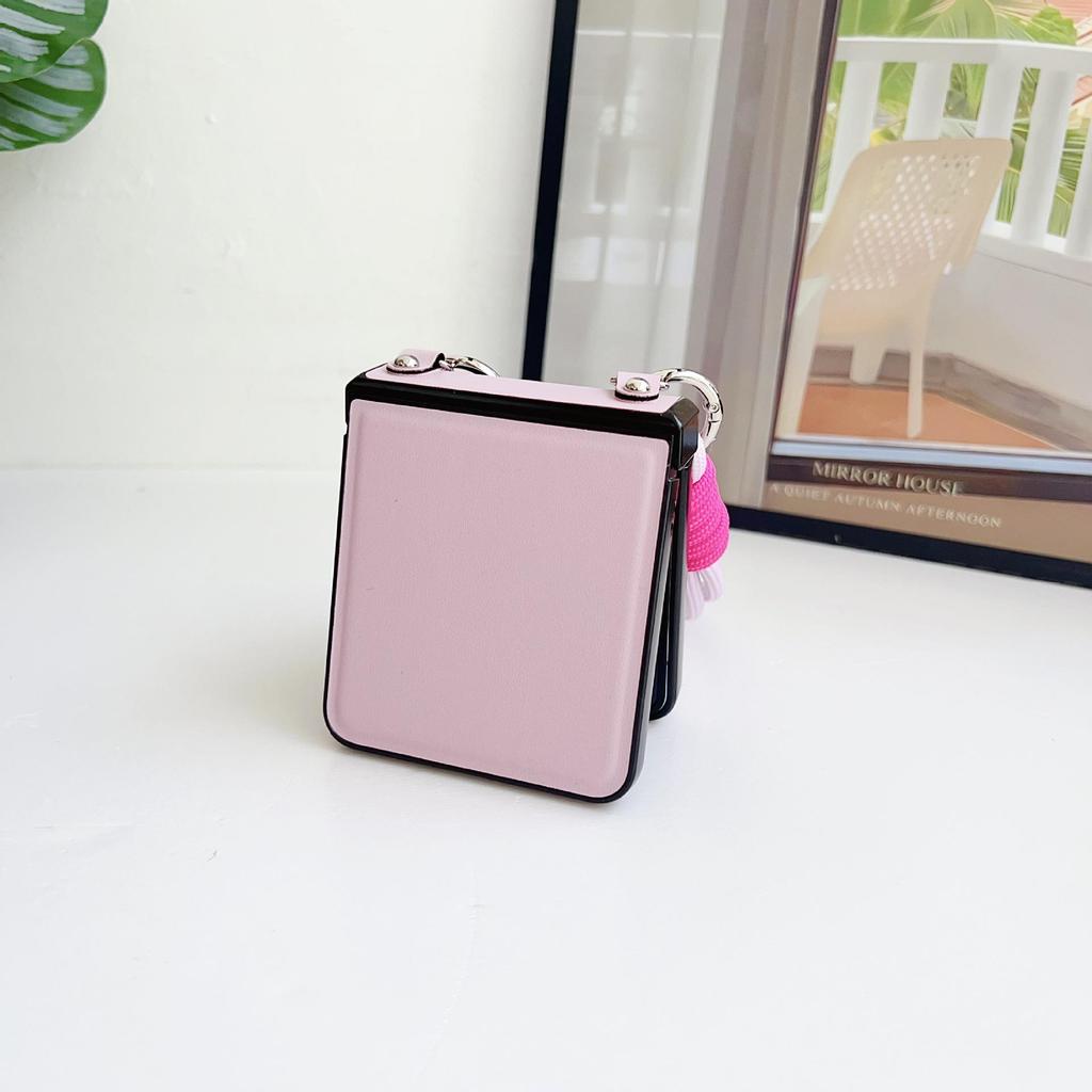 Samsung ZFlip7 Leder Handyhülle mit farbig gewebtem Seil - Passend für ZFlip6/5, Einfarbig, Faltbares Bildschirm-Backcover