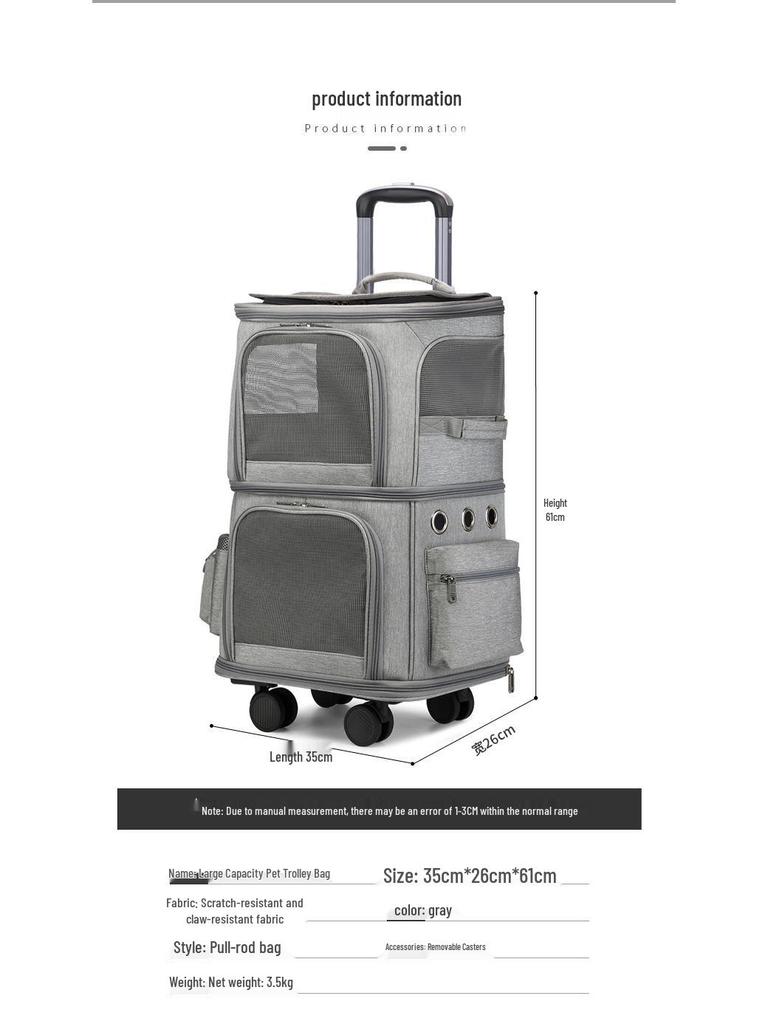 Hanbang Doppelschichtige Faltbare Haustier-Trolleytasche mit Universalrädern für Reisen im Freien