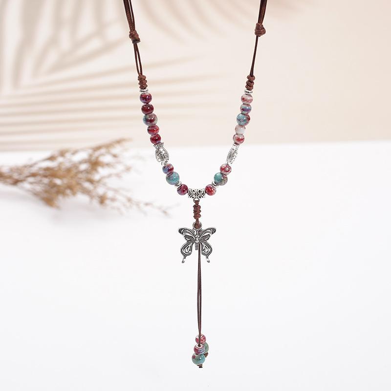 Ceramic Sweater Chain, Retro Ethnic Style Clothing Accessories, Geometric Autumn And Winter Sweater Necklace Stall