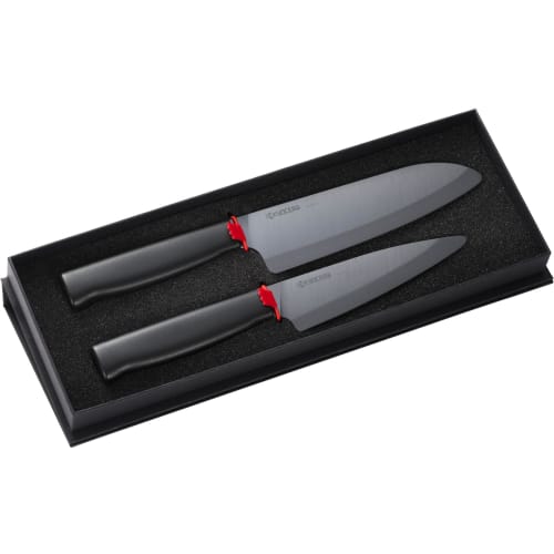 Kyocera Ceramic Black Blade Knife Gift Set (2 Knives) - Lightweight, Sharp, and Clean Cutting. Santoku 16cm and Petty 13cm. Durable for Long-Lasting S