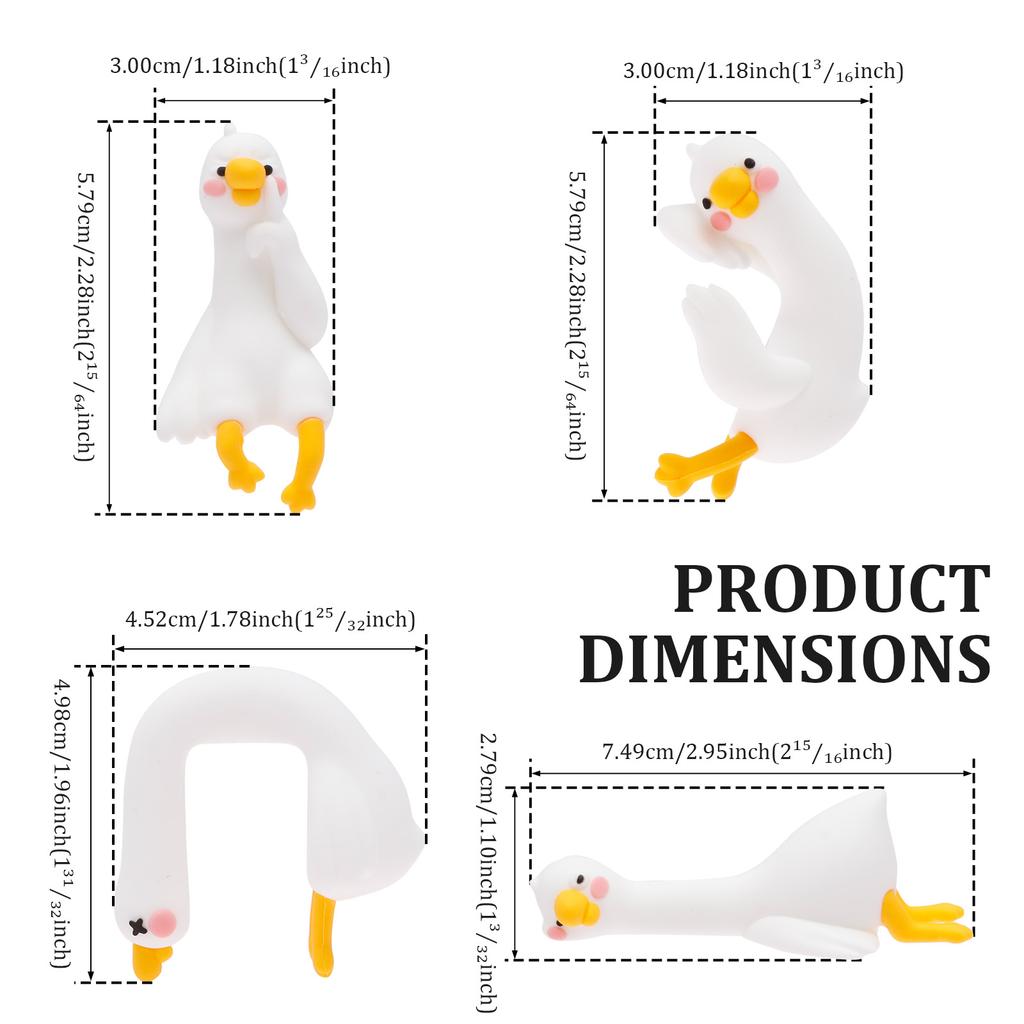 4 Pcs Resin Goose Figurine Computer Monitor Decor Cute Mini Goose Statue for Car Dashboard Funny Desk TV Photo Frame Decoration