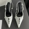 Fashion Fashion Design Rivets Back Buckle Strap Women Pumps Hollow Out Lace Up Pointed Toe Low Thin Heels Mules Sandals Shoes