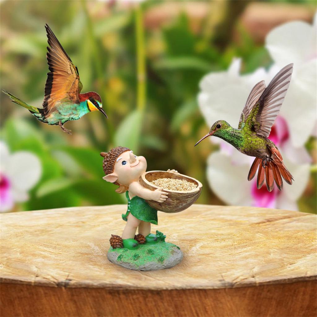 Hand Held Walnut Bird Bath Bowl Bird Feeder, Funny Handcrafted Resin Feeder For Outdoors, Water Bowl Sculpture Garden Decoration
