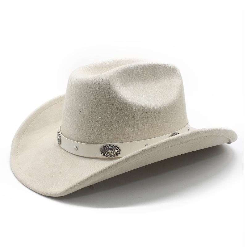 Мужская и женская широкополая замшевая солнцезащитная шляпа с отделкой, шляпа для верховой езды, степная западно-ковбойская шляпа, шляпа в подарок M（56-58cm）