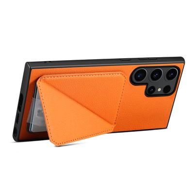 For Samsung Galaxy S25 Ultra Case Card Holder Kickstand Calf Textured Leather+PC+TPU Phone Cover