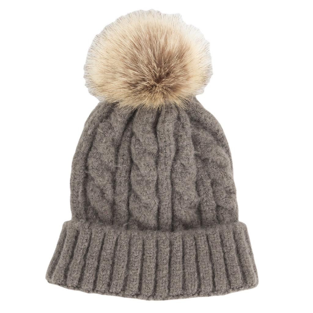 Thick Hemp Pattern Single-layer Hat Korean Style Autumn and Winter Women's Knitted Wool Cashmere Blend Solid Color Large Fur Ball Pullover Hat