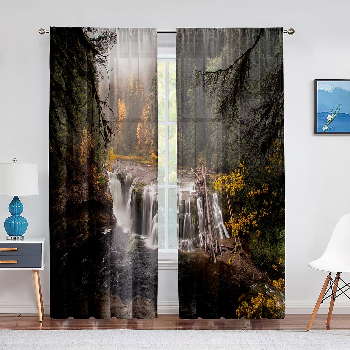 Bergsee Frühling Naturlandschaft Voile Vorhang für Schlafzimmer Wohnzimmer Küche Blumen Feld Fenster Vorhänge 2 Paneele Drapierung 100W130H(CM)40x51in&rod pocket