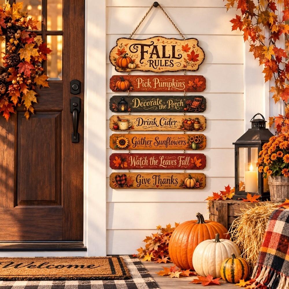 2D Flat Autumn Harvest Sign Decorative Fall Theme Wall Hanging Plaque Home Decor